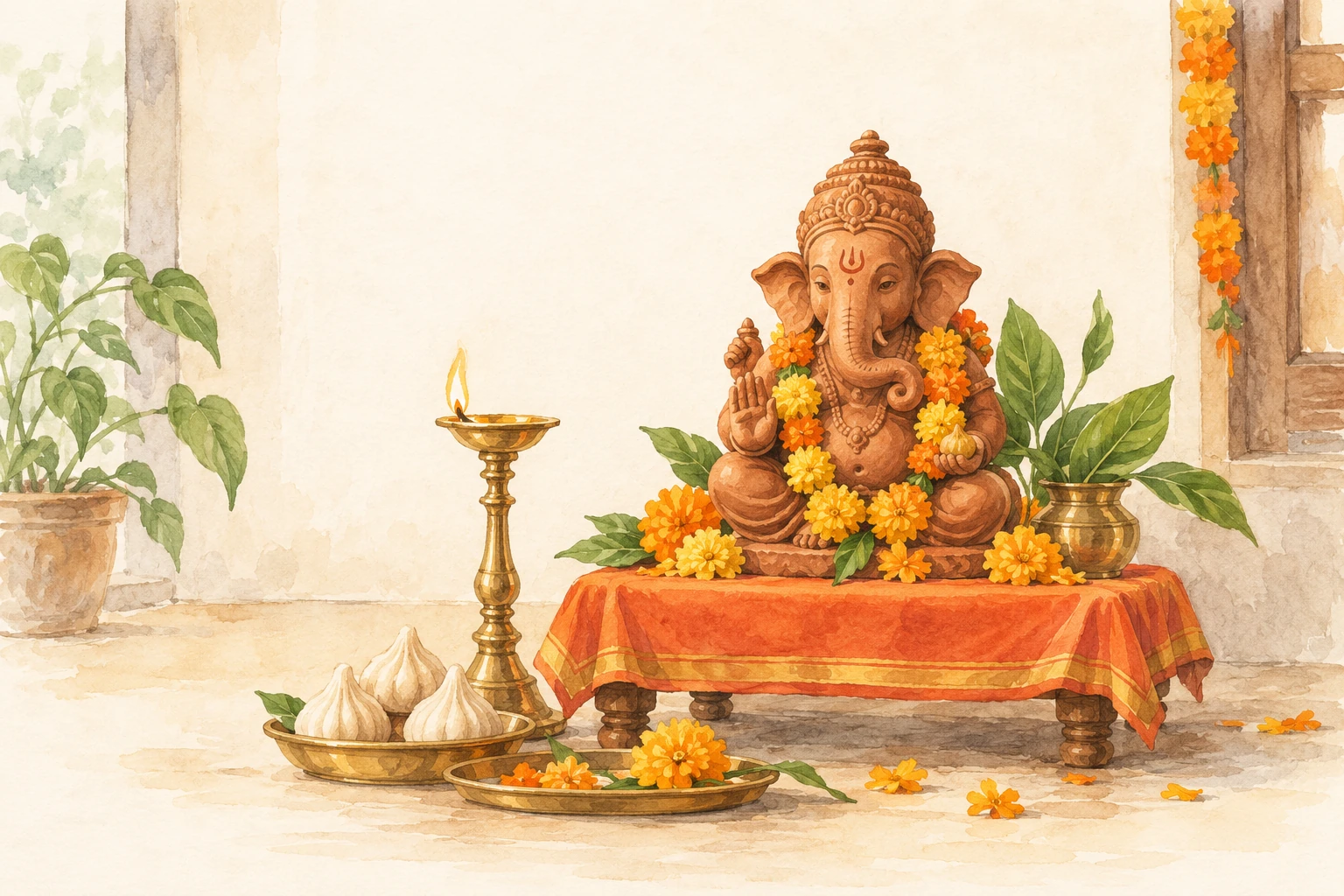 Watercolour illustration of Lord Ganesh Ji for Ganesh Chaturthi